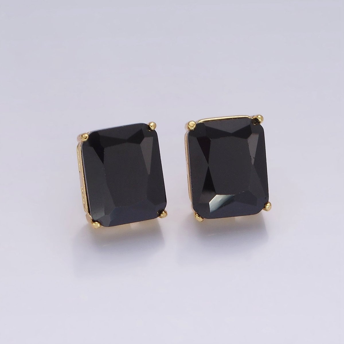 14K Gold Filled 10mm Red, Black, Clear CZ Baguette Stud Earrings | AE958 - AE960 - DLUXCA