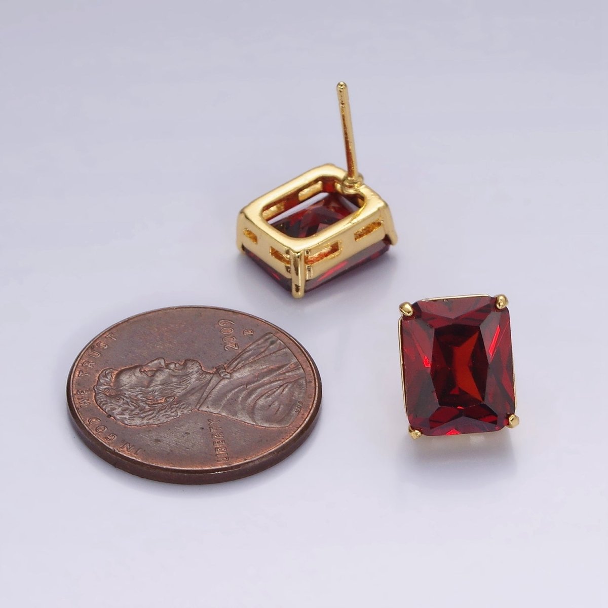 14K Gold Filled 10mm Red, Black, Clear CZ Baguette Stud Earrings | AE958 - AE960 - DLUXCA