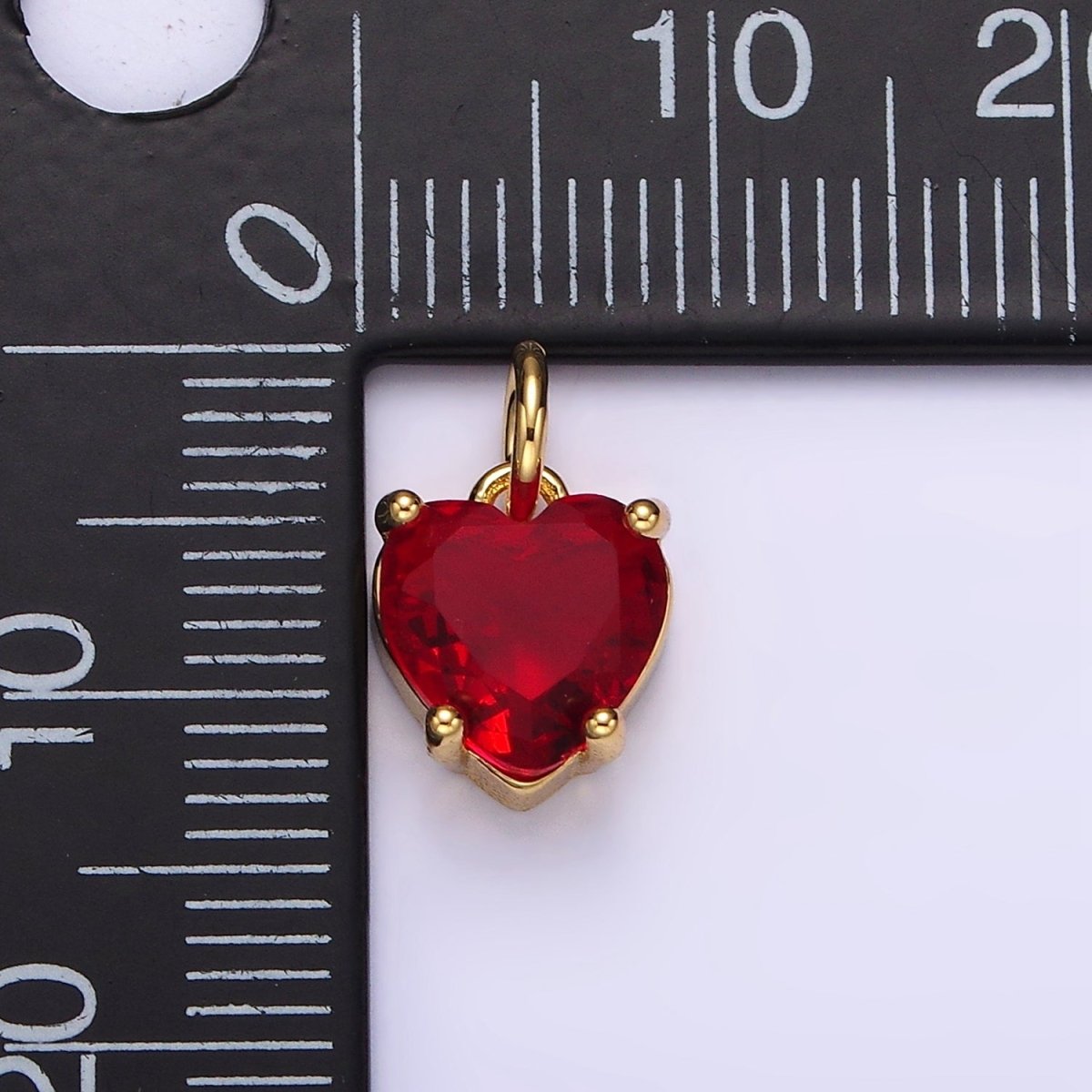 14K Gold Filled 10mm Red CZ Heart Bezel Charm | AG397 - DLUXCA