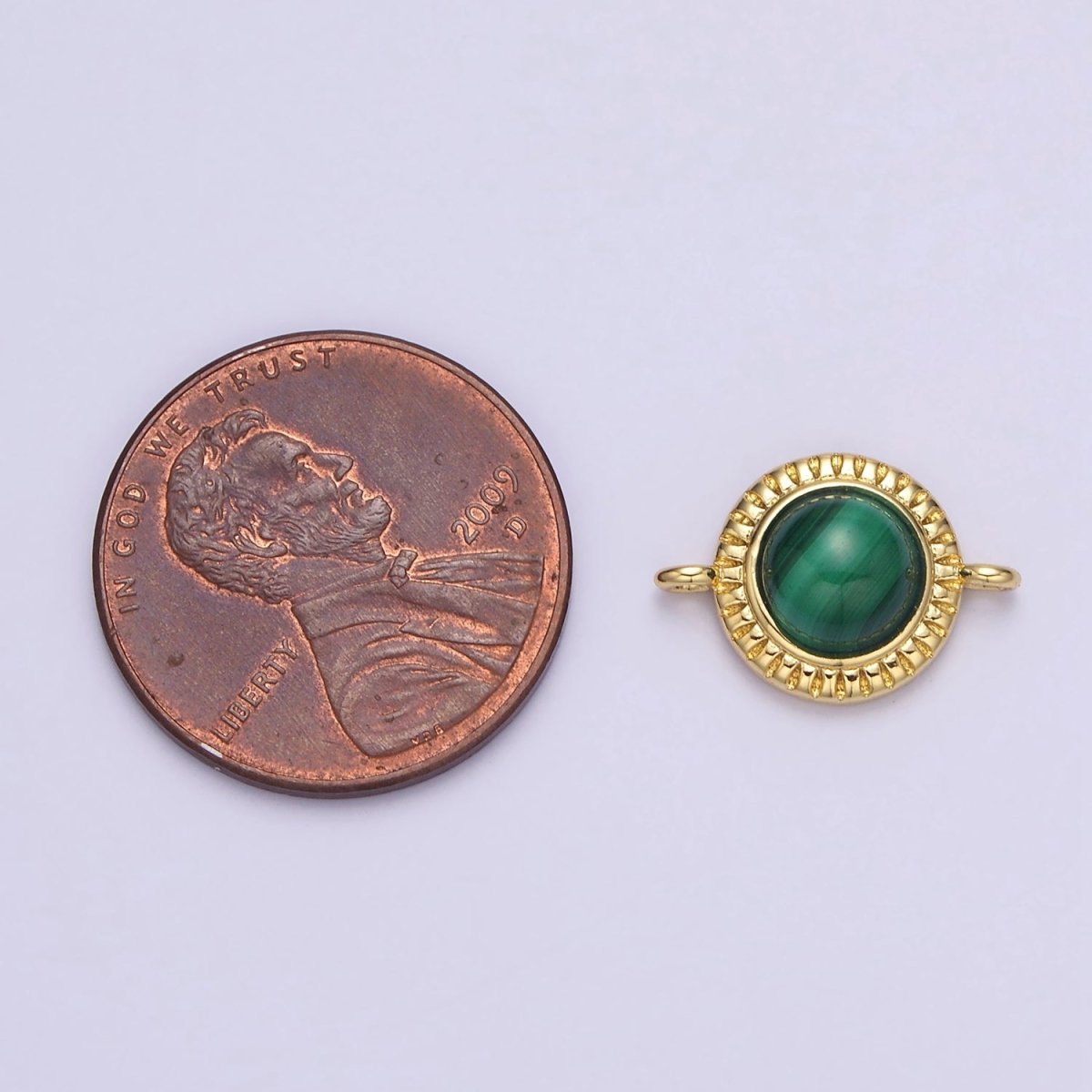 14K Gold Filled 10mm Round Natural Gemstone Lined Connector | Y-738 ~ Y-749 - DLUXCA