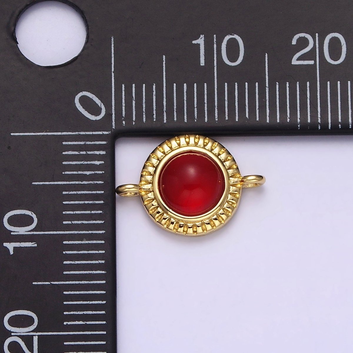 14K Gold Filled 10mm Round Natural Gemstone Lined Connector | Y-738 ~ Y-749 - DLUXCA