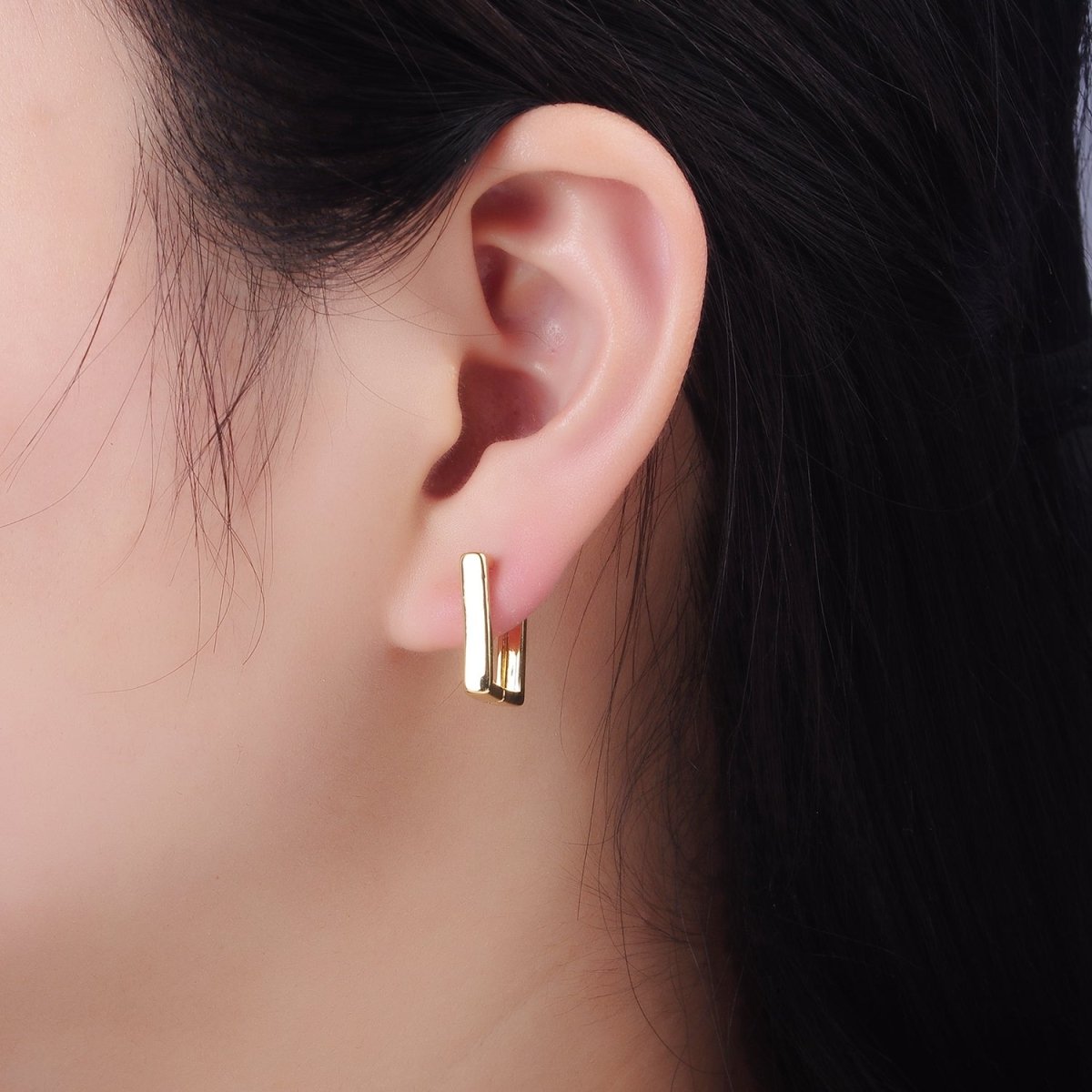 14K Gold Filled 10mm Square Open Teardrop Minimalist Huggie Earrings | AB1265 - DLUXCA