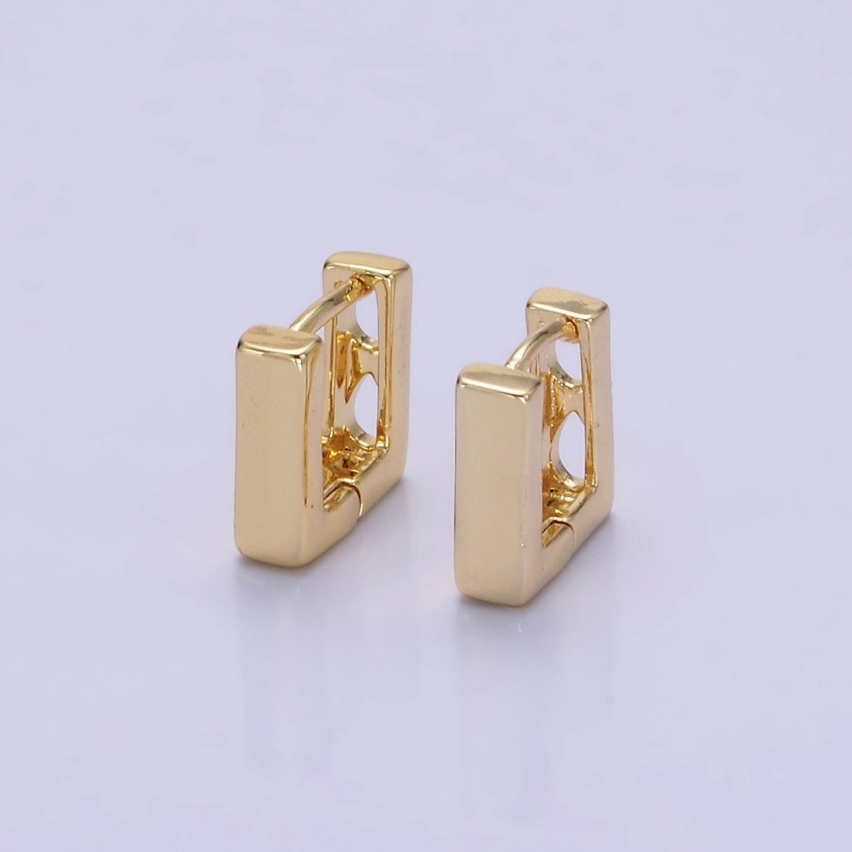 14K Gold Filled 10mm Square Open Teardrop Minimalist Huggie Earrings | AB1265 - DLUXCA