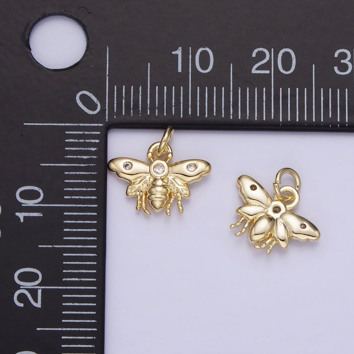 14K Gold Filled 10mm Triple CZ Queen Bumble Bee Wasps Insect Charm | AG717 - DLUXCA