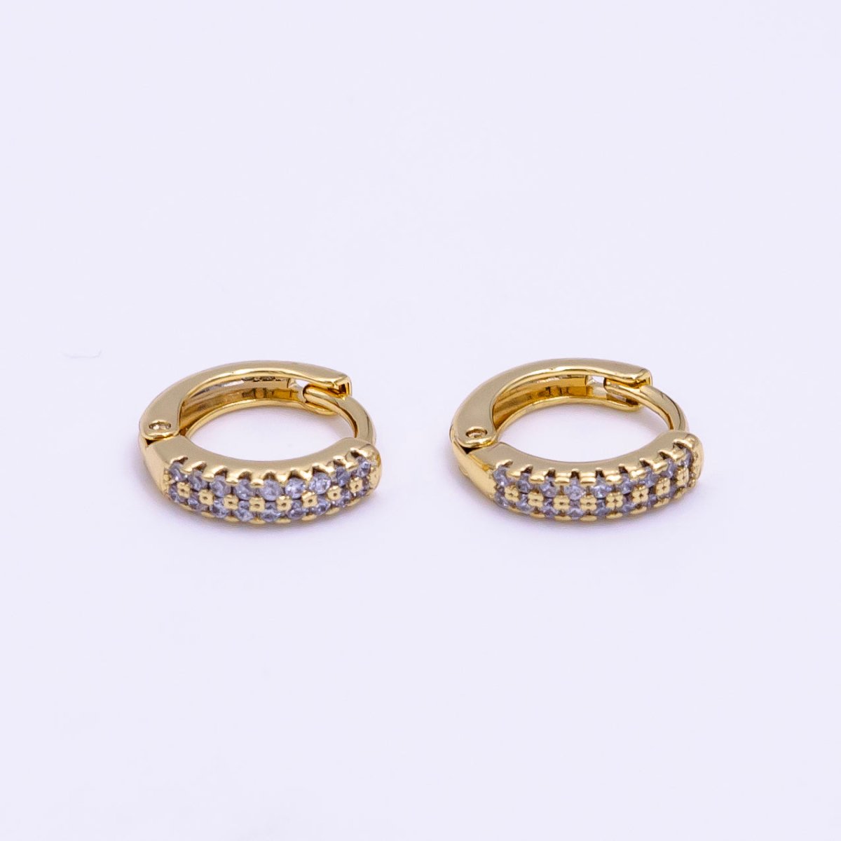 14K Gold Filled 11.5mm Double Micro Paved Cartilage Huggie Earrings | AB1108 - DLUXCA