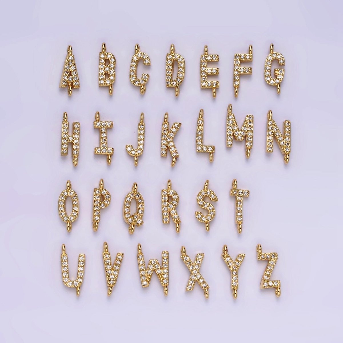 14K Gold Filled 11mm A-Z Initial Letter Alphabet Micro Paved CZ Personalized Sideways Connector | A1002~A1014 - DLUXCA