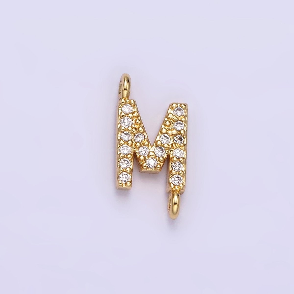 14K Gold Filled 11mm A-Z Initial Letter Alphabet Micro Paved CZ Personalized Sideways Connector | A1002~A1014 - DLUXCA