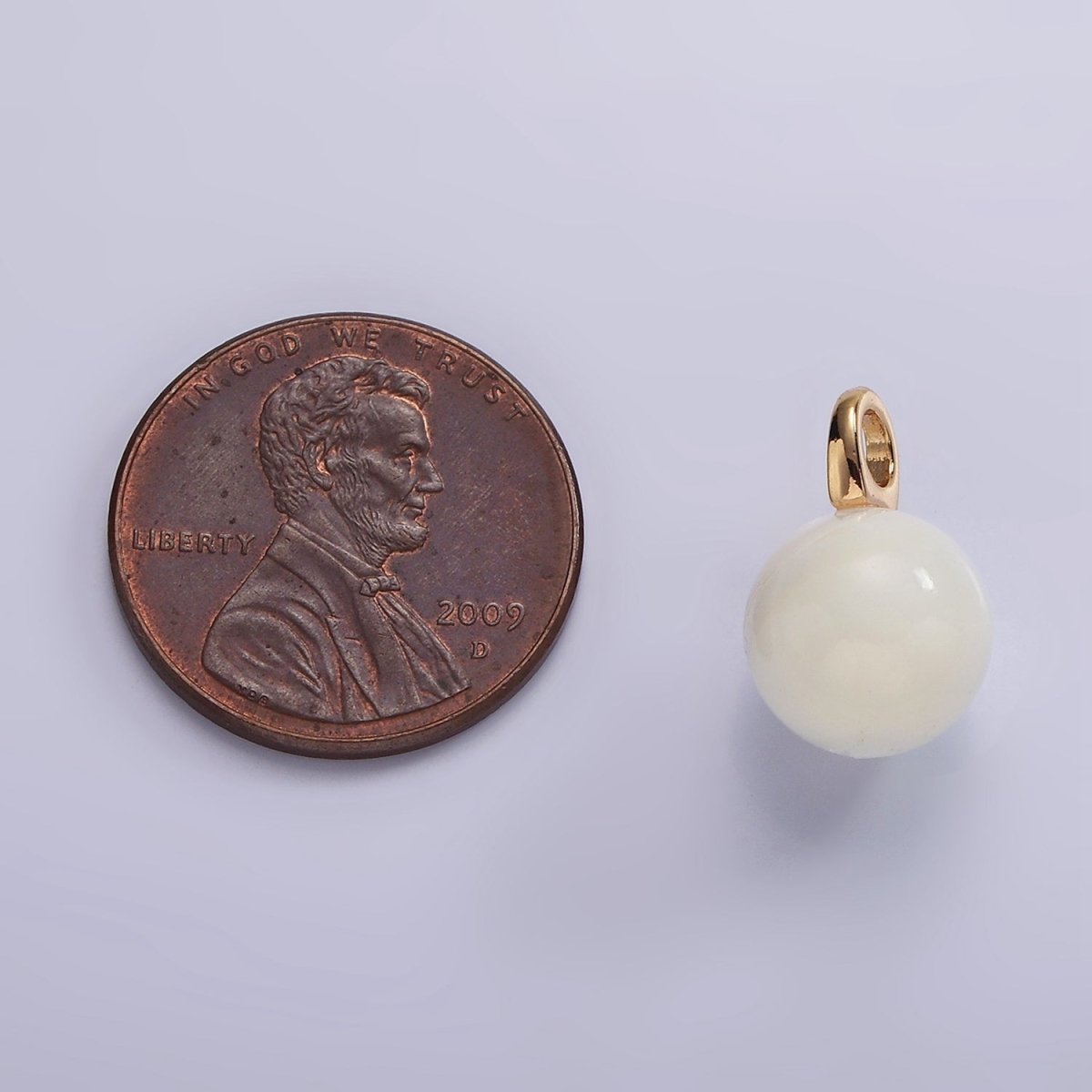 14K Gold Filled 11mm Round Sphere Ball Natural Shell Pearl Gemstone Drop Pendant | P1645 - DLUXCA