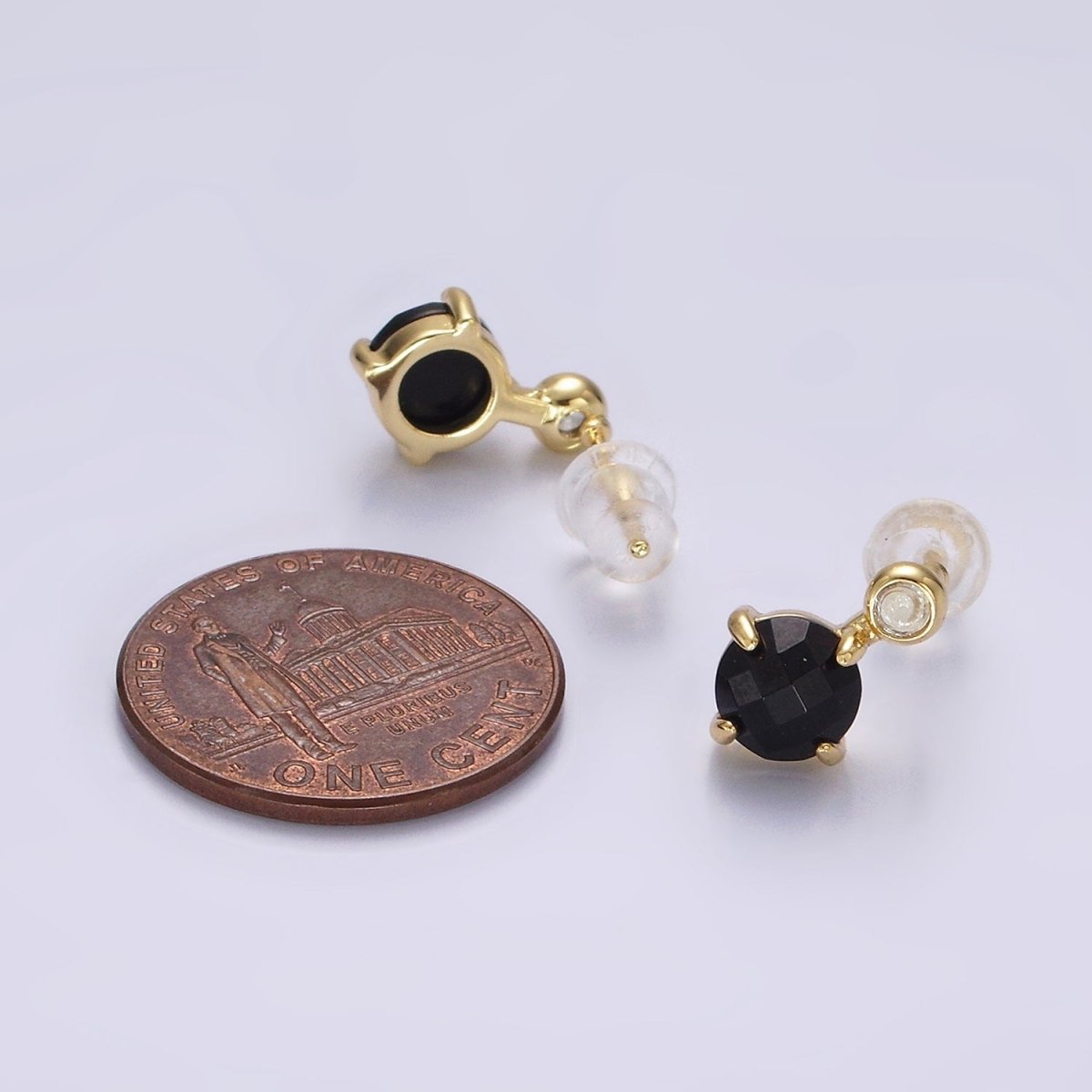 14K Gold Filled 11mm Tiger Eye, Black Agate Multifaceted Round CZ Drop Stud Earrings | V-046 - V-048 - DLUXCA