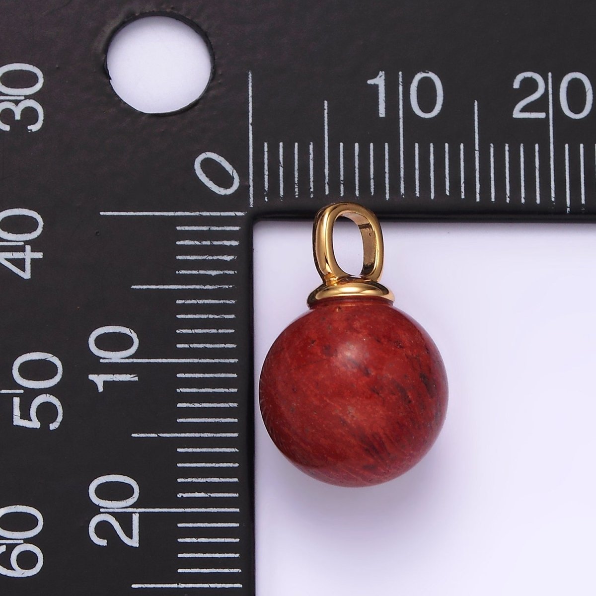 14K Gold Filled 12.5mm Red Jasper Round Sphere Ball Gemstone Pendant | N1988 - DLUXCA