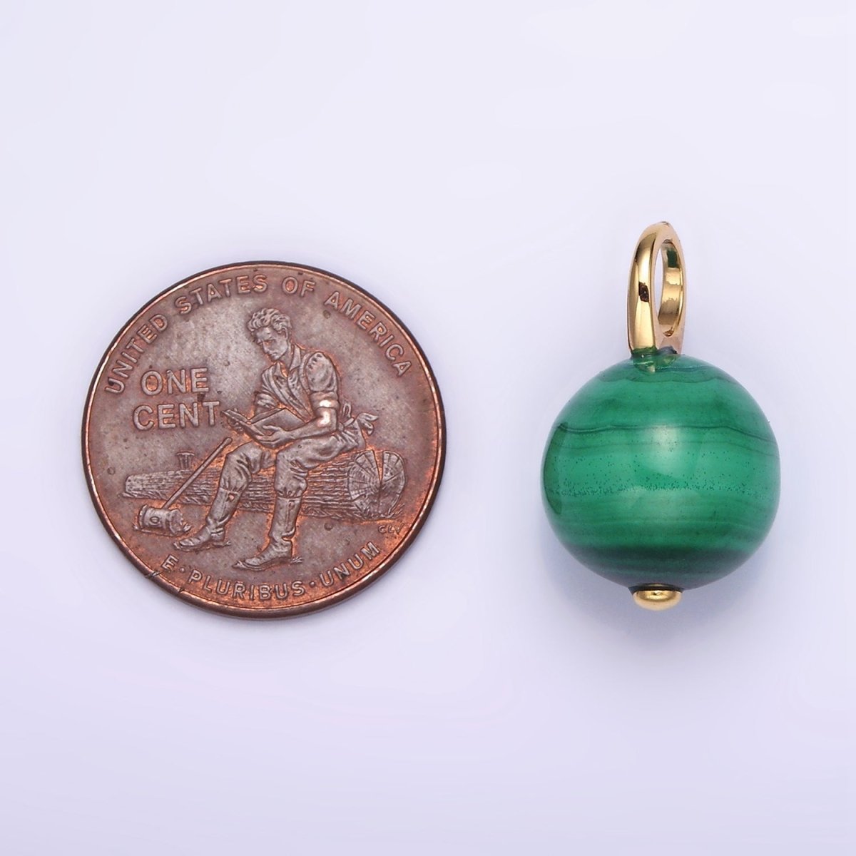 14K Gold Filled 12.5mm Round Sphere Ball Malachite Drop Earring Pendant | N1841 - DLUXCA