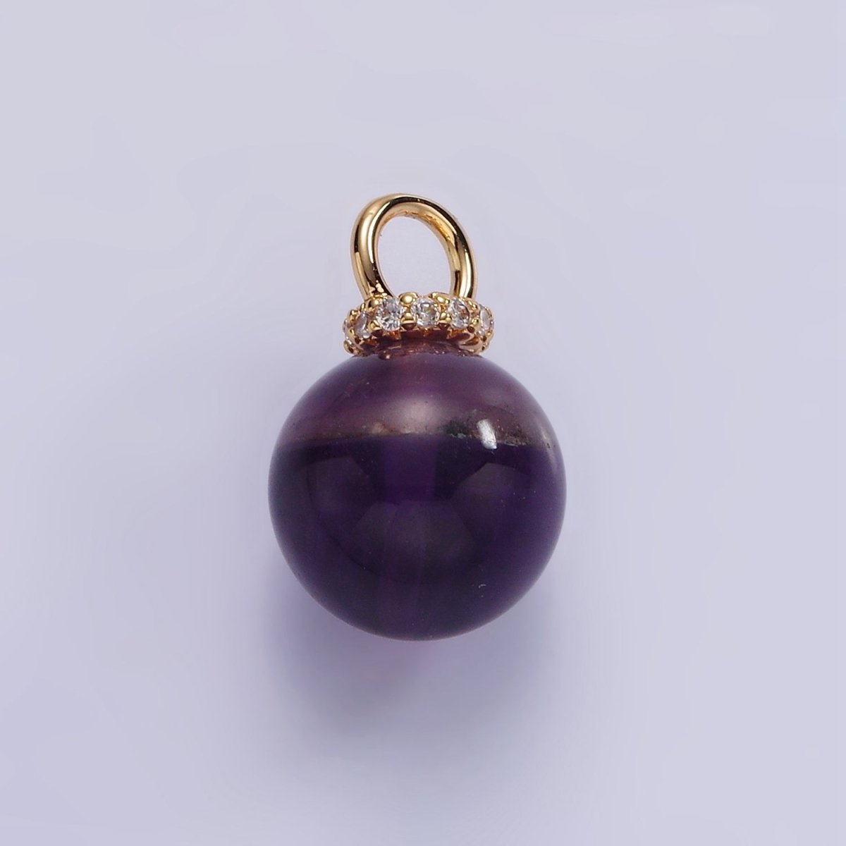 14K Gold Filled 12.5mm Round Sphere Ball Natural Gemstone Micro Paved CZ Drop Pendant | AC799 - AC804 - DLUXCA