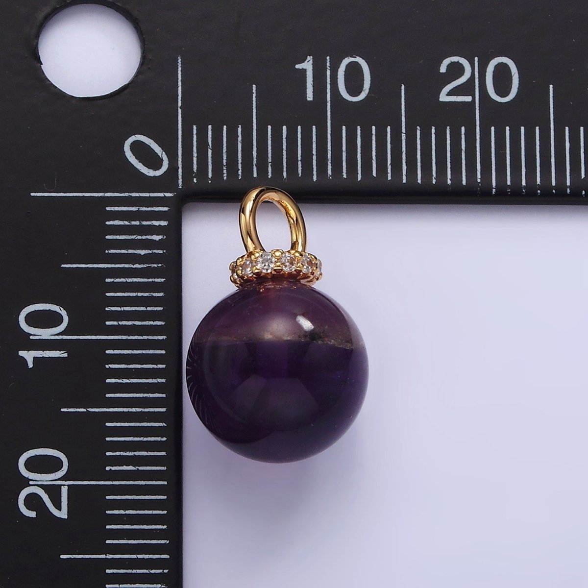 14K Gold Filled 12.5mm Round Sphere Ball Natural Gemstone Micro Paved CZ Drop Pendant | AC799 - AC804 - DLUXCA
