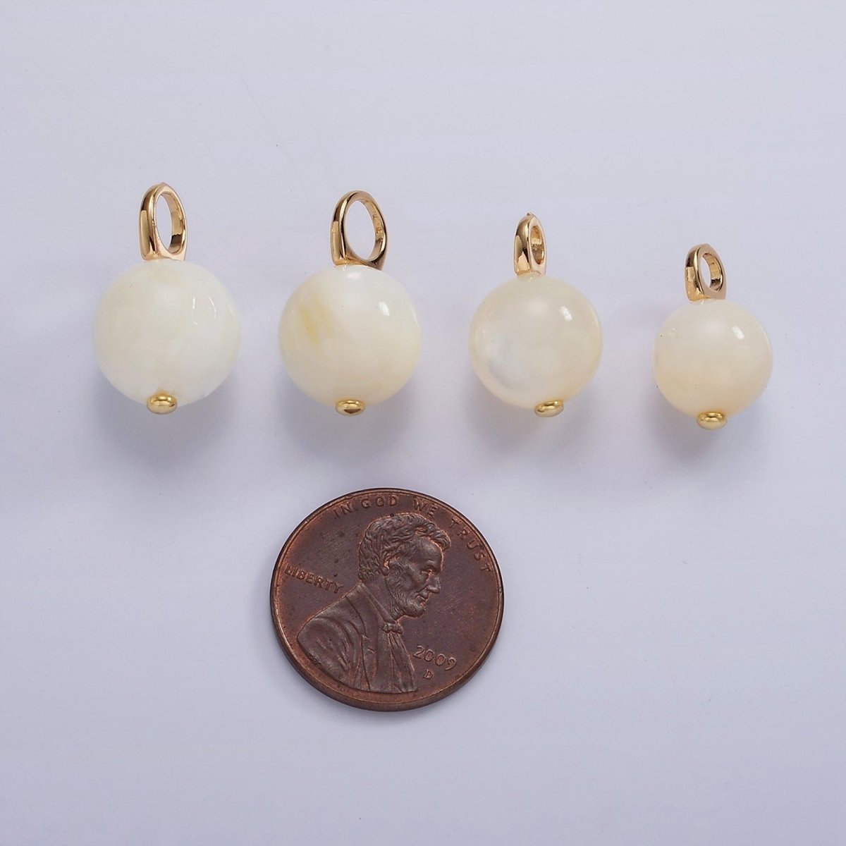 14K Gold Filled 12mm, 10mm Round White, Off-White Shell Pearl Drop Pendant | P1632 - P1635 - DLUXCA