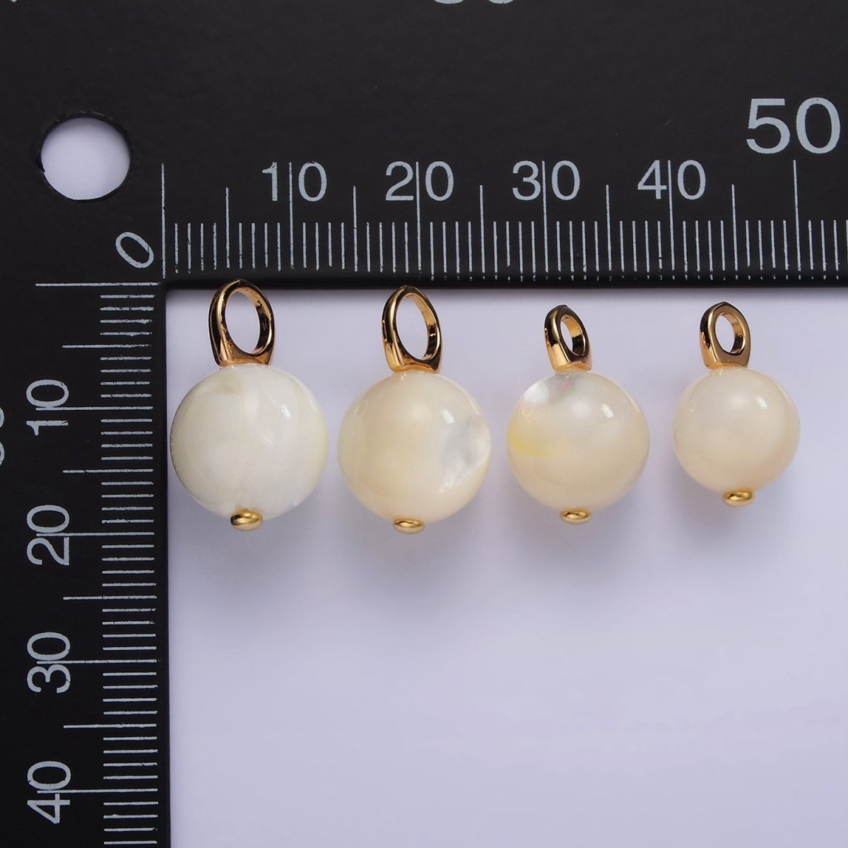 14K Gold Filled 12mm, 10mm Round White, Off-White Shell Pearl Drop Pendant | P1632 - P1635 - DLUXCA