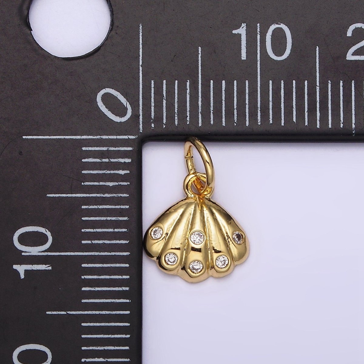 14K Gold Filled 12mm Clear CZ Dotted Sea Clam Shell Add-On Charm | N982 - DLUXCA