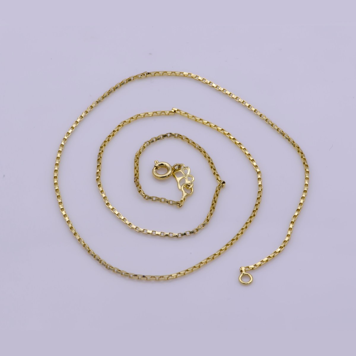 14K Gold Filled 1.2mm Dainty Box Layering 18 Inch Chain Necklace w. Spring Ring | WA-389 Clearance Pricing - DLUXCA