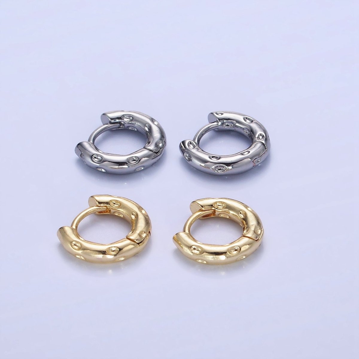 14K Gold Filled 12mm Dotted Cartilage Huggie Earrings in Gold & Silver | AB1353 AB1354 - DLUXCA