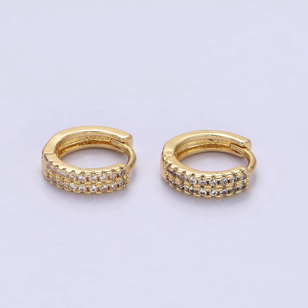 14K Gold Filled 12mm Double Lined Clear Micro Paved CZ Huggie Earrings | AE885 - DLUXCA