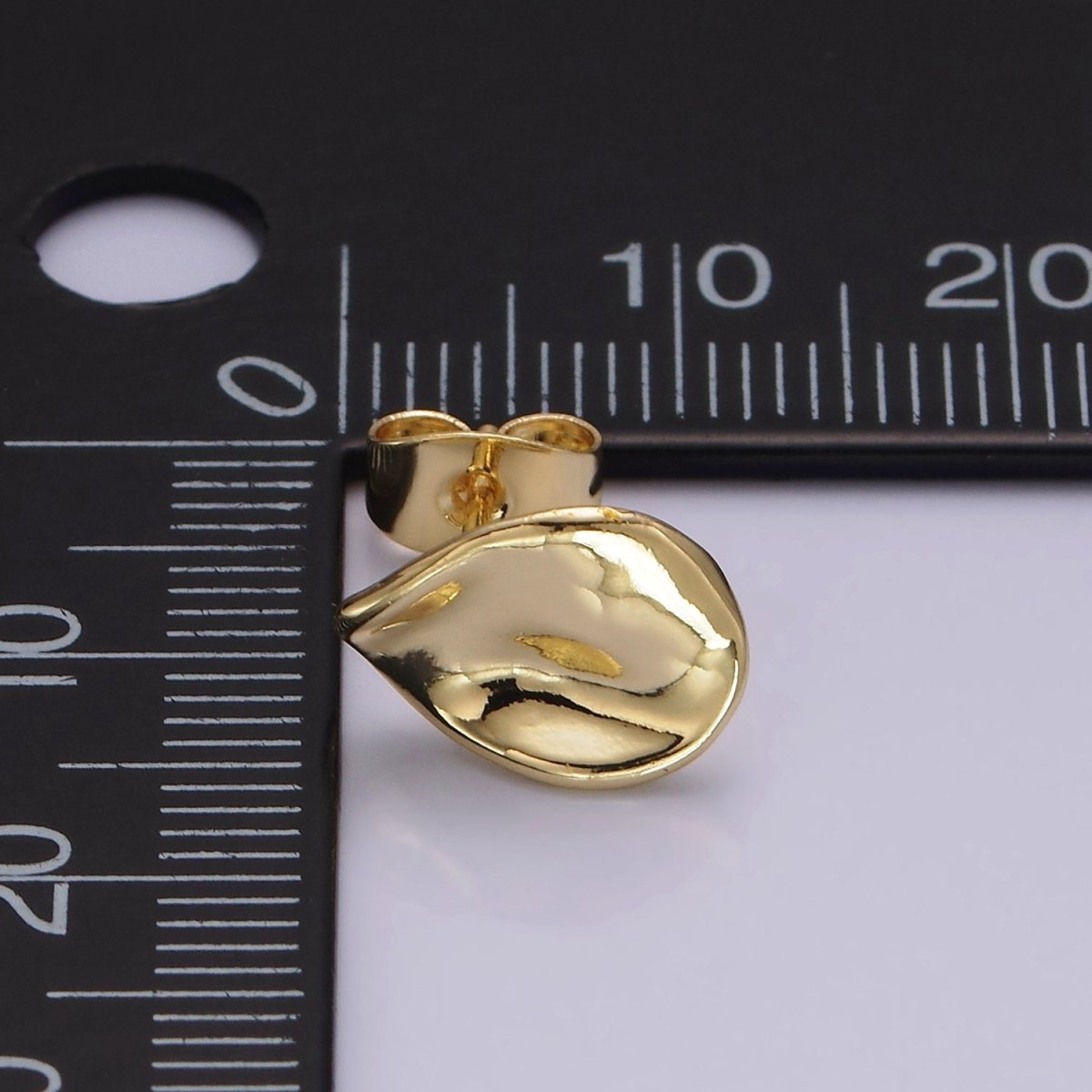14K Gold Filled 12mm Hammered Teardrop Minimalist Stud Earrings in Gold & Silver | V475 V476 - DLUXCA