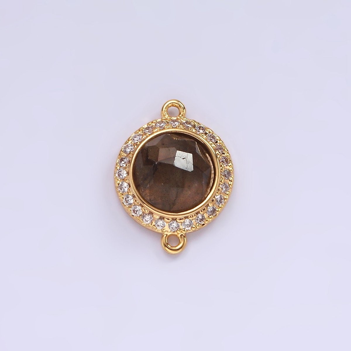 14K Gold Filled 12mm Multifaceted Natural Gemstone Micro Paved CZ Round Connector | G143 - G151 - DLUXCA