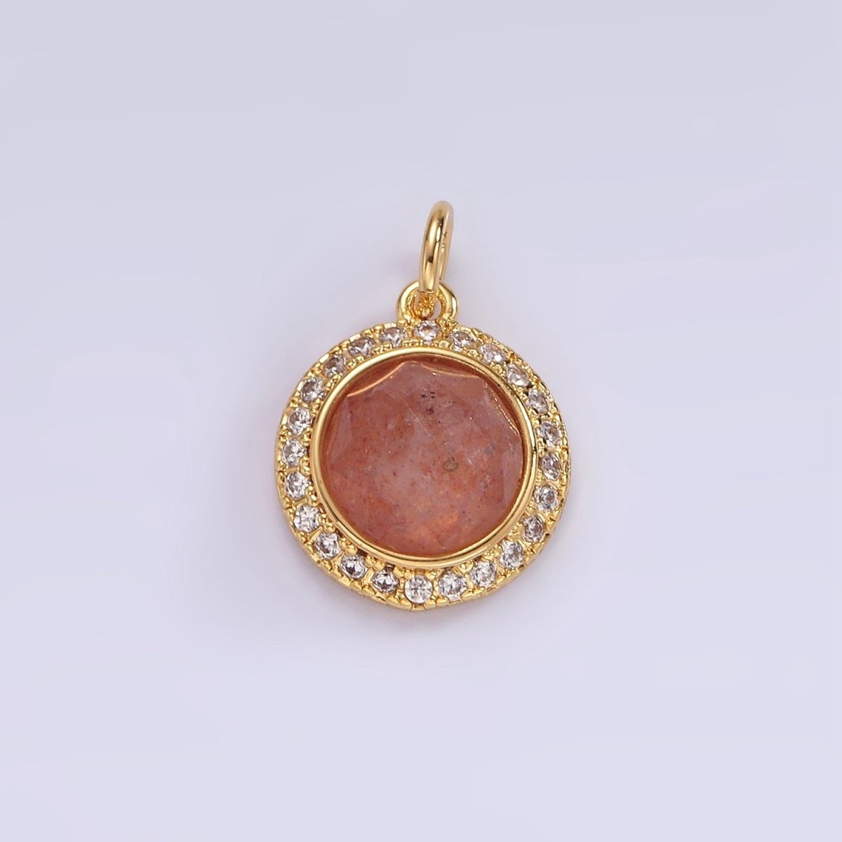 14K Gold Filled 12mm Natural Gemstone Multifaceted Micro Paved CZ Round Charm | AG462 - AG470 - DLUXCA