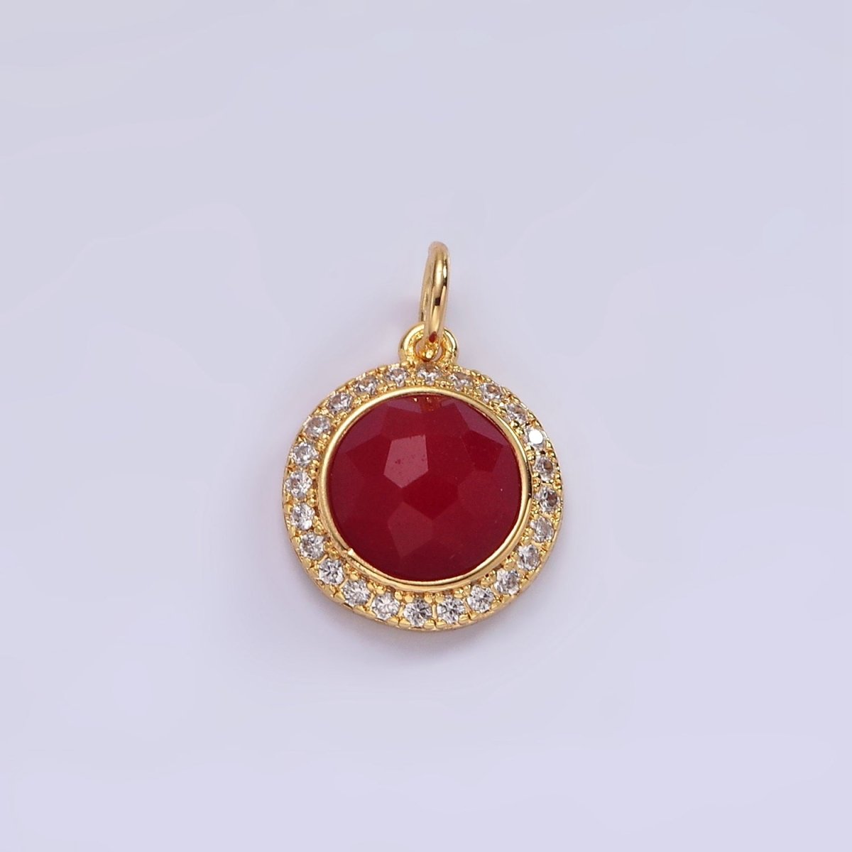 14K Gold Filled 12mm Natural Gemstone Multifaceted Micro Paved CZ Round Charm | AG462 - AG470 - DLUXCA