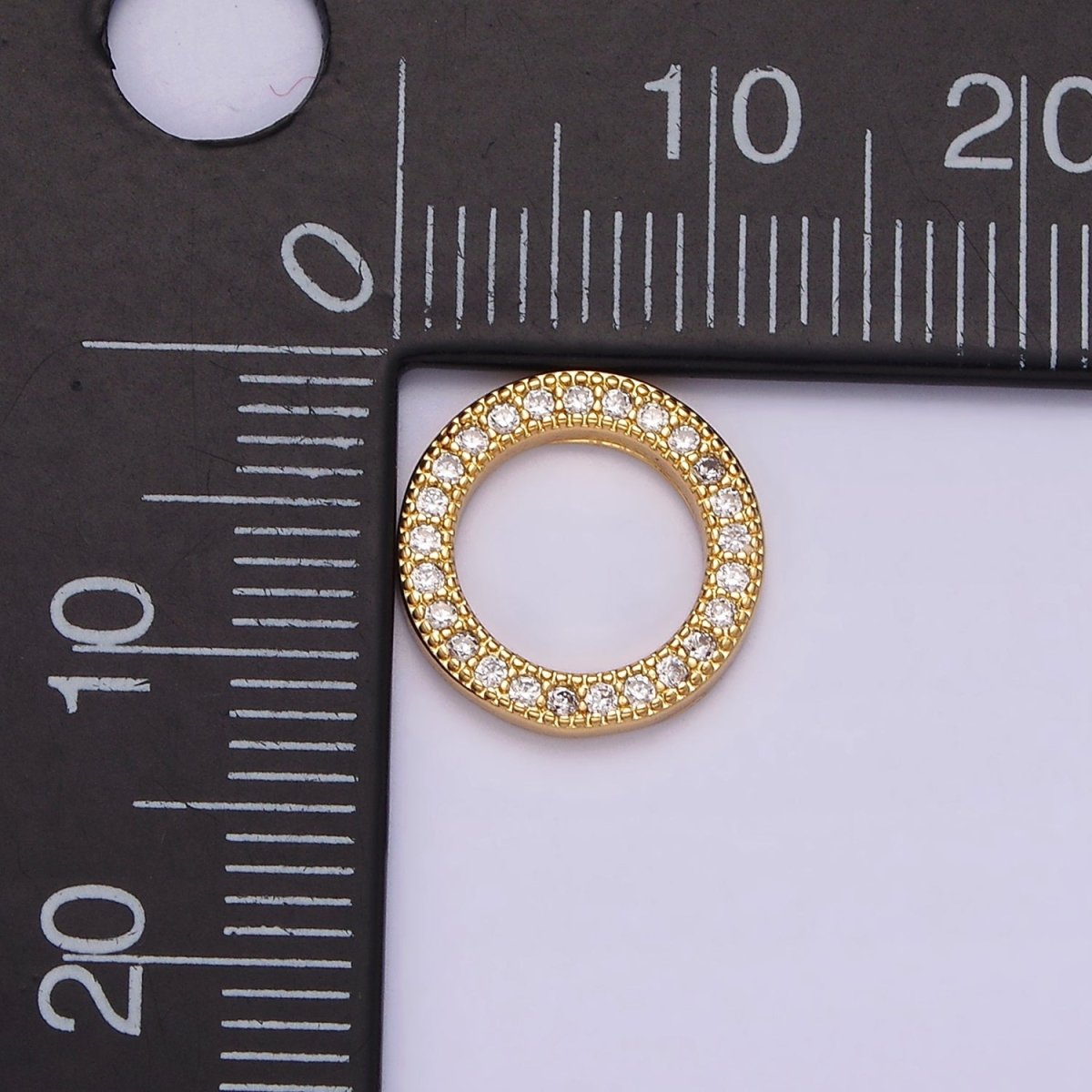 14K Gold Filled 12mm Open Round Clear Micro Paved CZ Charm Supply | Z-476 - DLUXCA