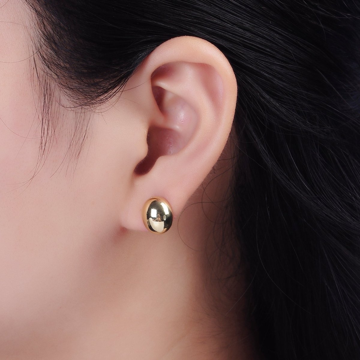 14K Gold Filled 12mm Oval Bean Dome Minimalist Stud Earrings | V294 - DLUXCA