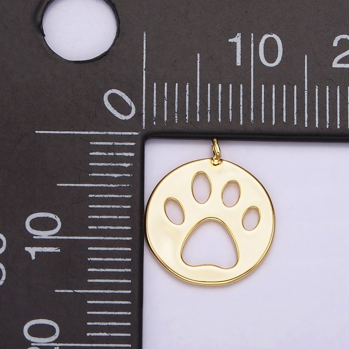 14K Gold Filled 12mm Pawprint Pet Animal Round Open Charm | AC-866 - DLUXCA