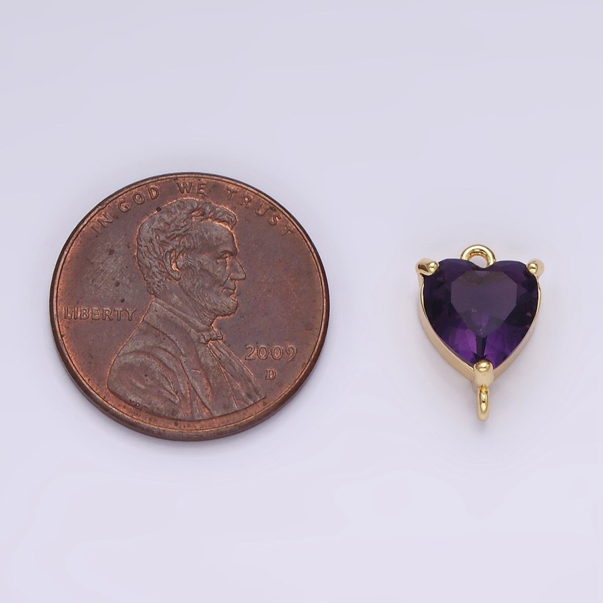14K Gold Filled 12mm Purple CZ Heart Mini Connector | G-106 - DLUXCA