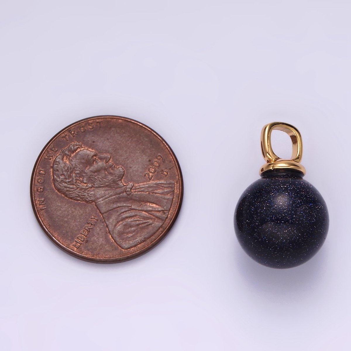 14K Gold Filled 12mm Synthetic Blue Goldstone Round Sphere Ball Pendant | N1993 - DLUXCA