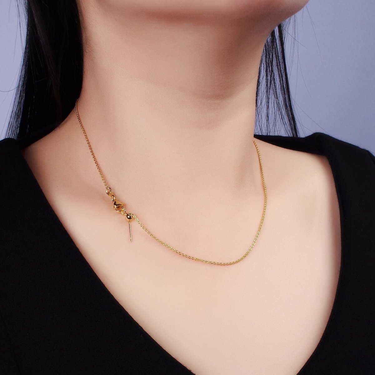 14K Gold Filled 1.3mm Cable Chain 17.3 Inch Slider Needle Adjustable Necklace | WA-2433 - DLUXCA
