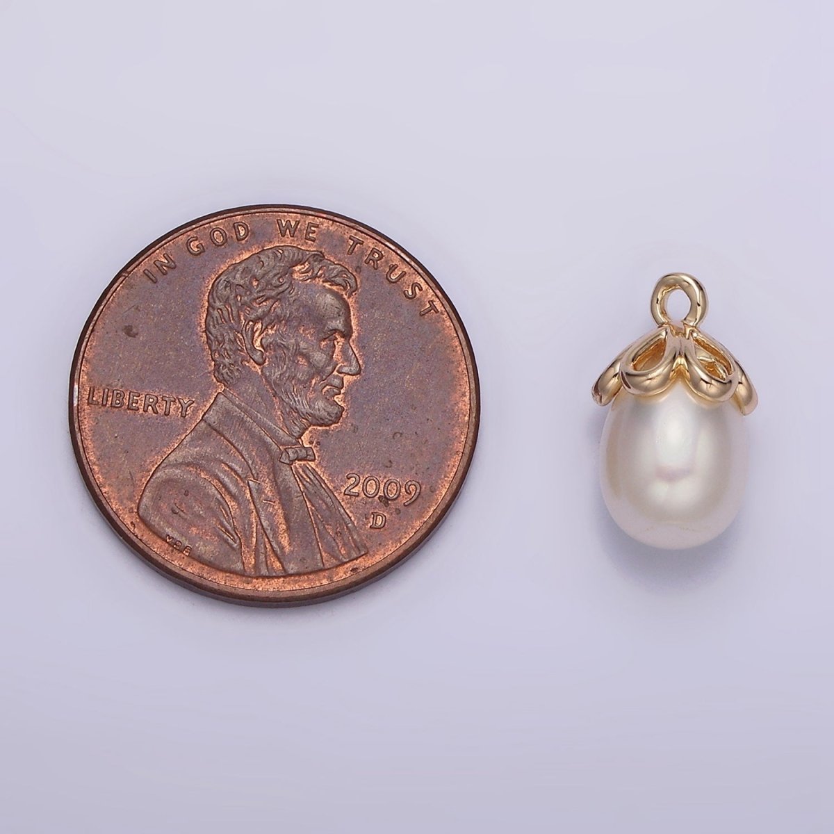 14K Gold Filled 13mm Drop Freshwater Pearl Open Teardrop Charm | N1046 - DLUXCA