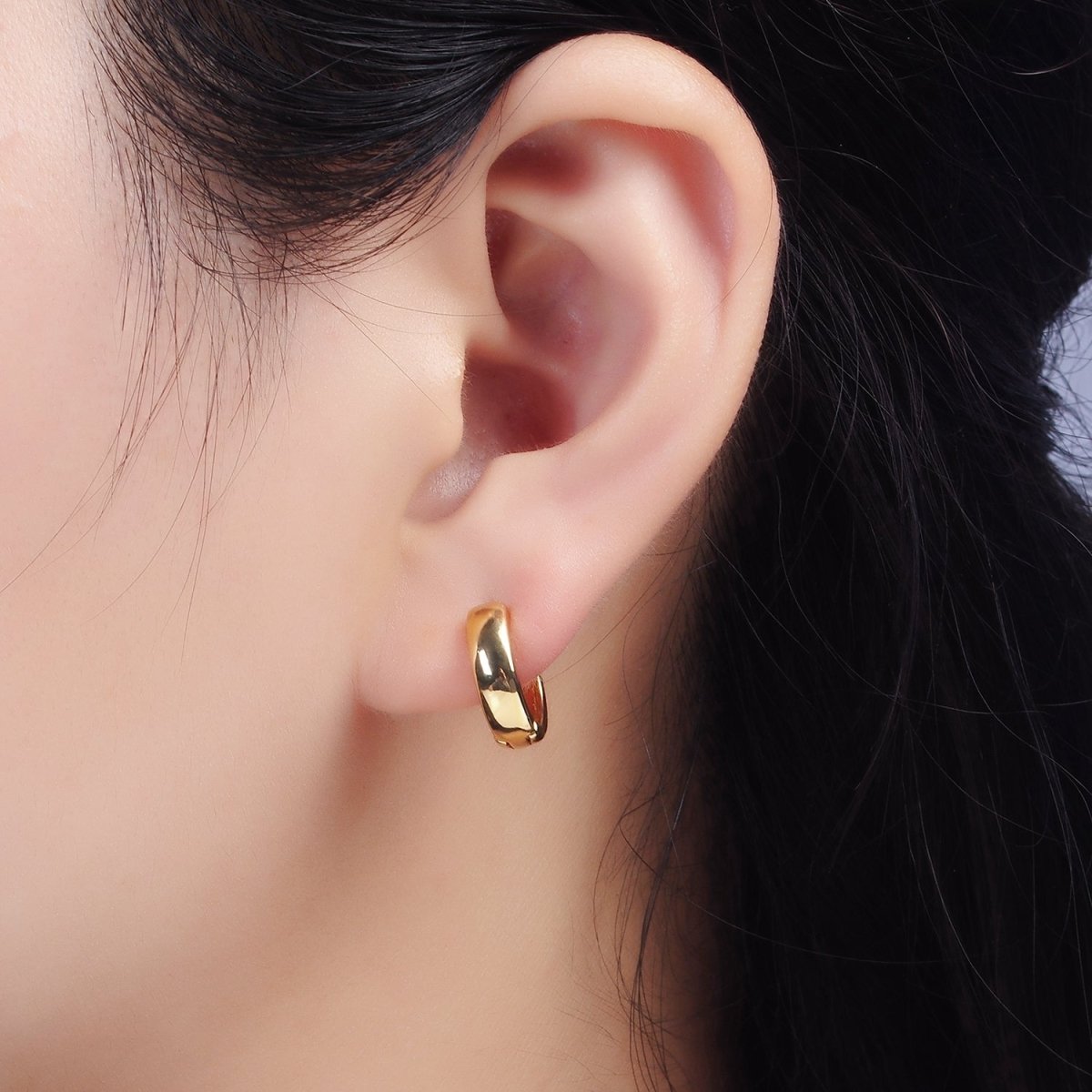 14K Gold Filled 13mm Minimalist Flat Huggie Earrings | AE1009 - DLUXCA
