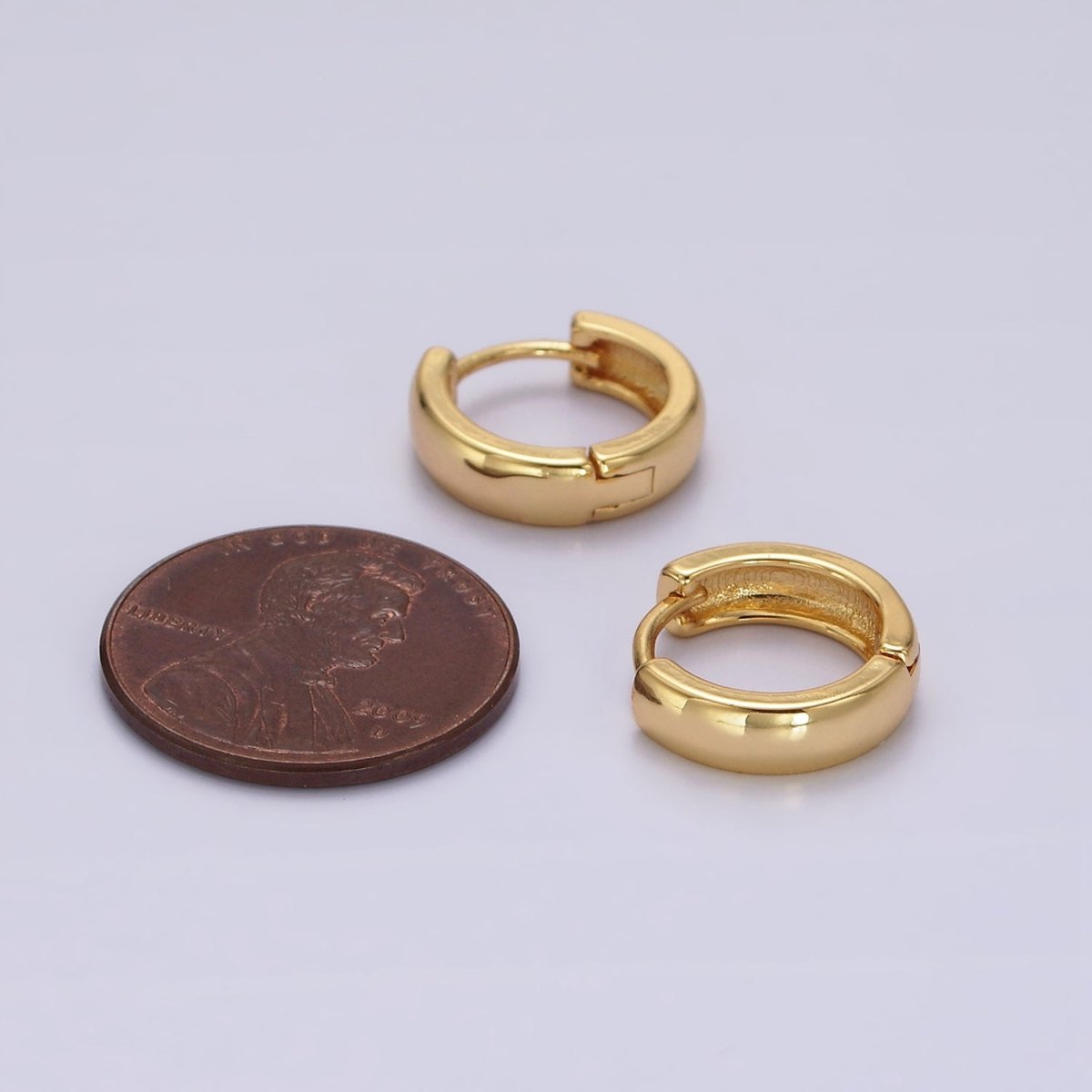 14K Gold Filled 13mm Minimalist Flat Huggie Earrings | AE1009 - DLUXCA