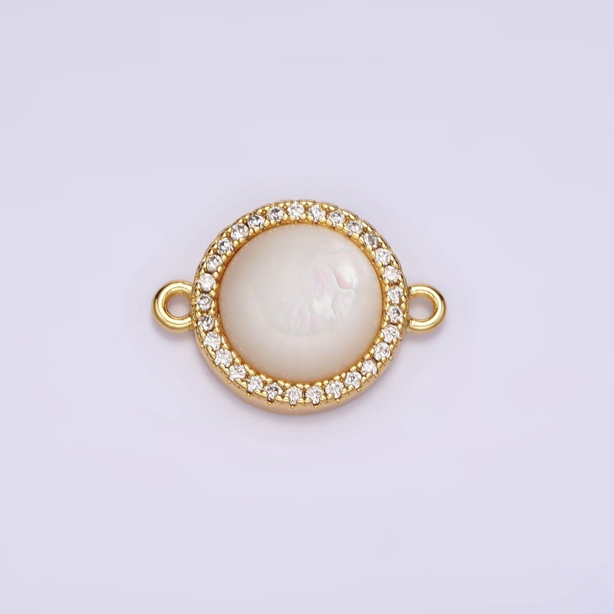 14K Gold Filled 13mm Moonstone Gemstone Micro Paved CZ Round Connector | G118 - DLUXCA