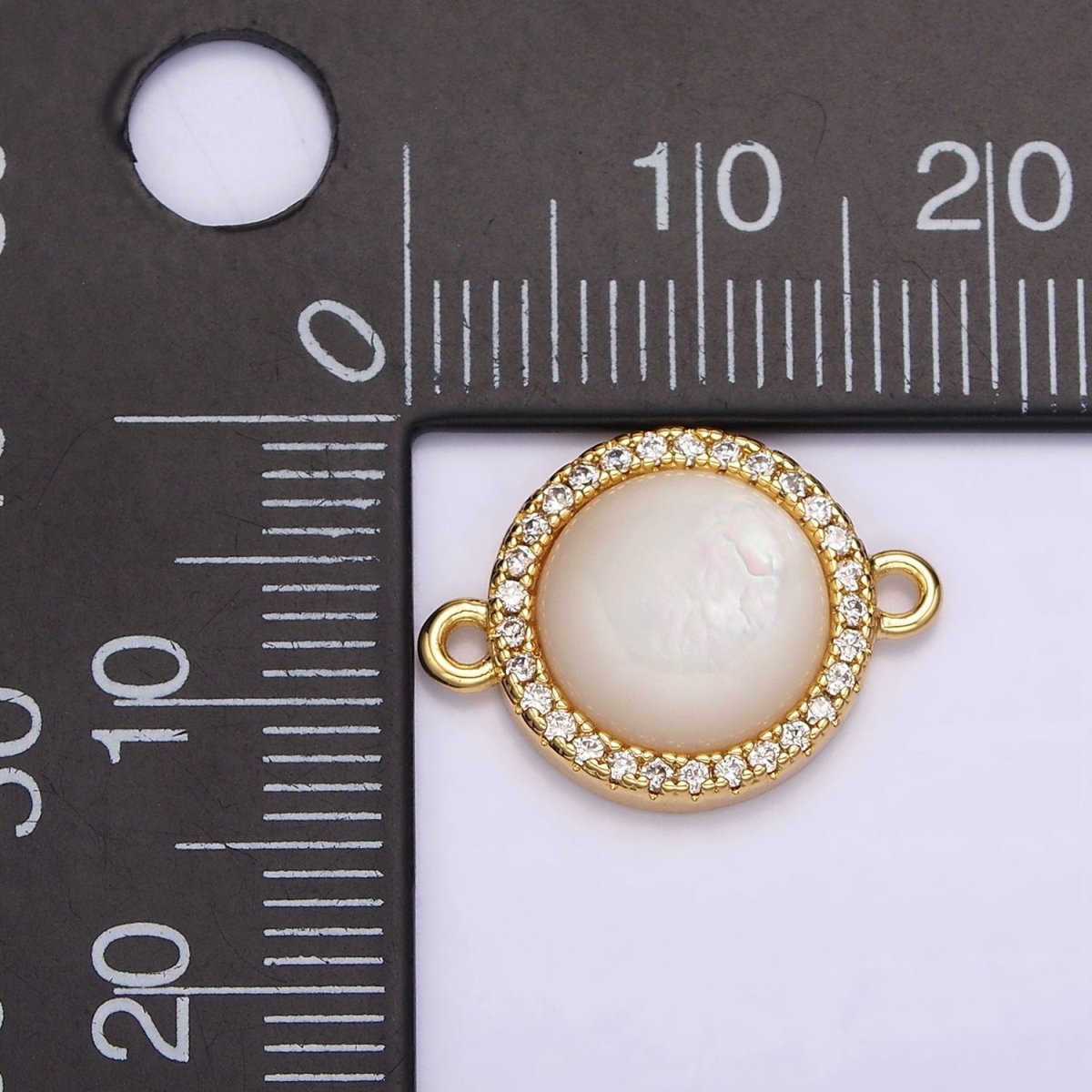 14K Gold Filled 13mm Moonstone Gemstone Micro Paved CZ Round Connector | G118 - DLUXCA