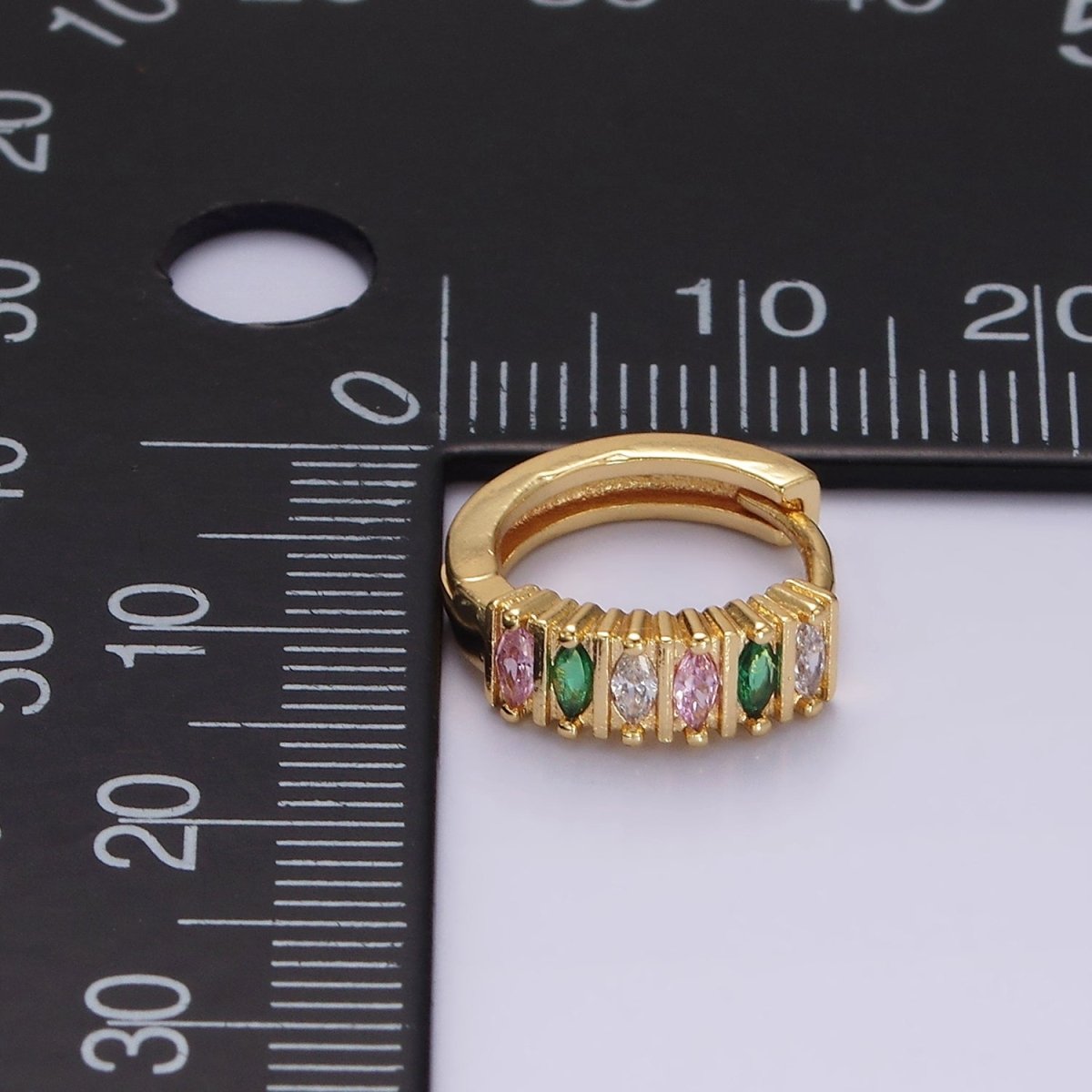 14K Gold Filled 13mm Multicolor Marquise CZ Lined Huggie Earrings | V086 - DLUXCA