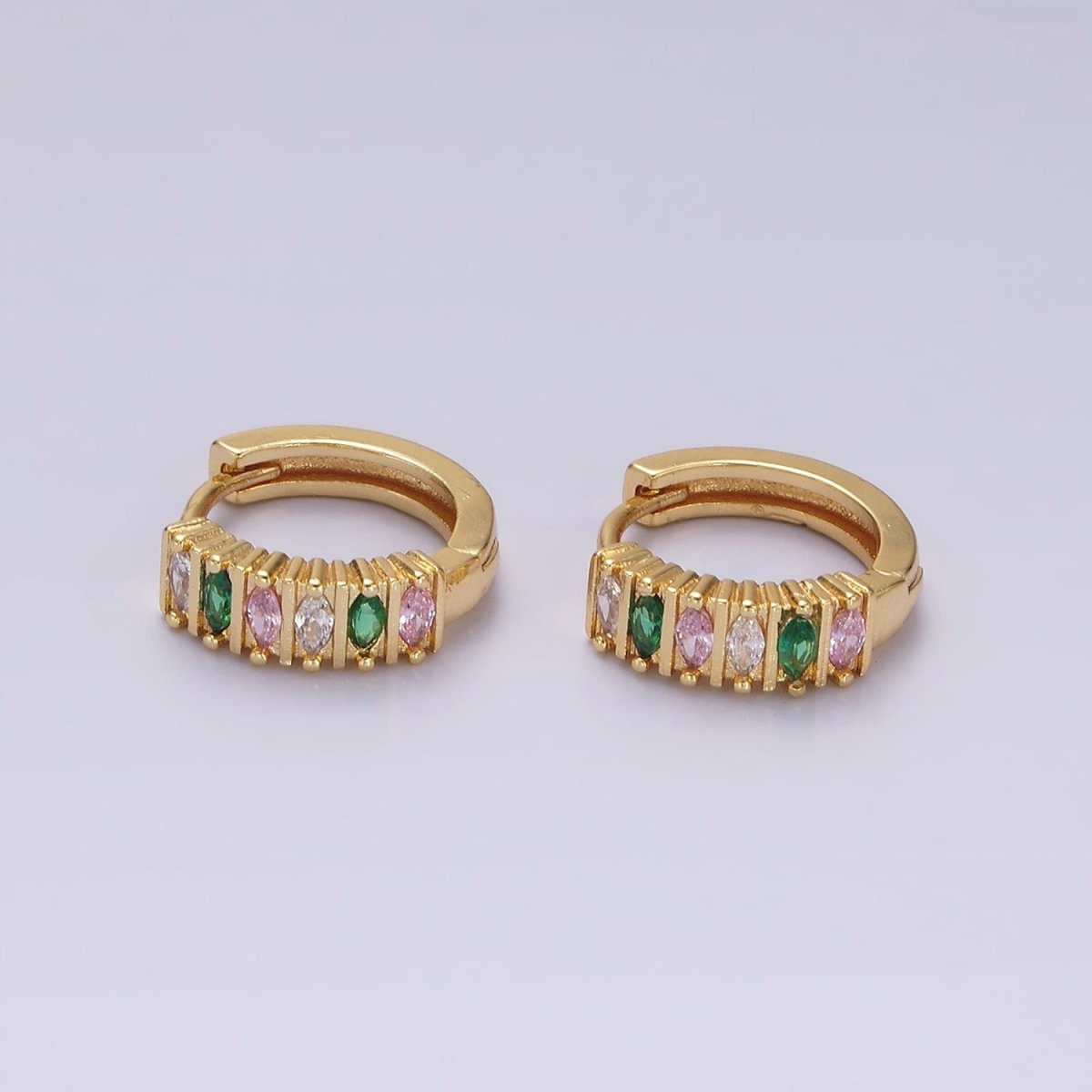 14K Gold Filled 13mm Multicolor Marquise CZ Lined Huggie Earrings | V086 - DLUXCA