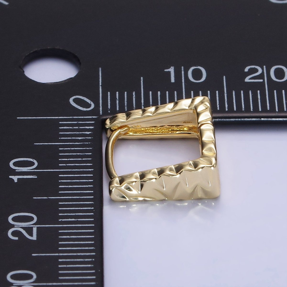 14K Gold Filled 13mm Triangle Hammered Square Huggie Earrings | AB1266 - DLUXCA