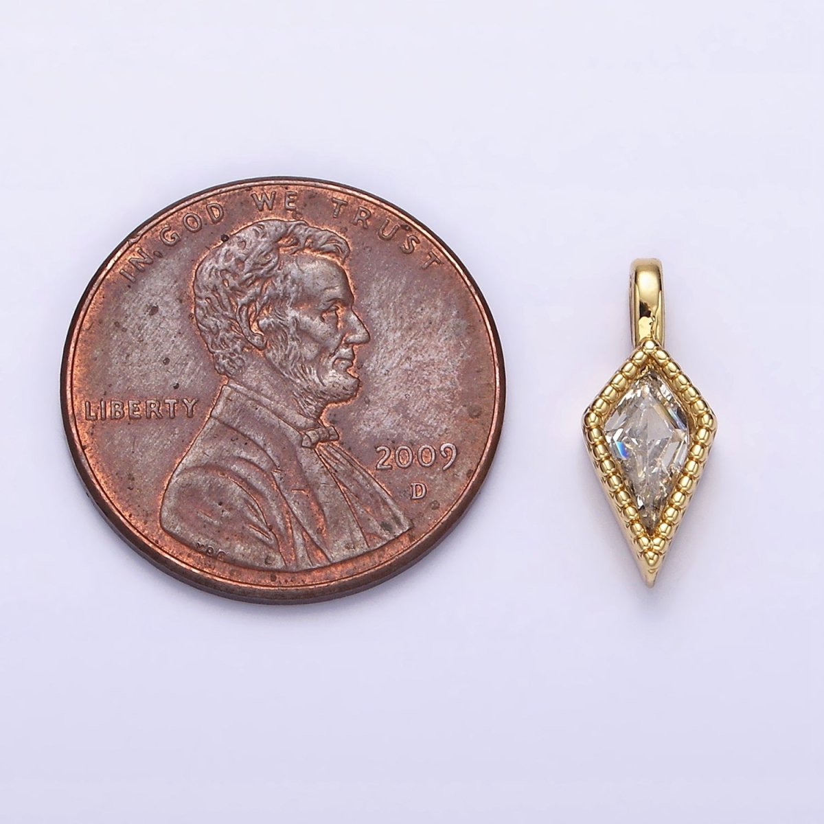14K Gold Filled 14.5mm Clear Diamond Rhombus CZ Beaded Pendant | N1271 - DLUXCA