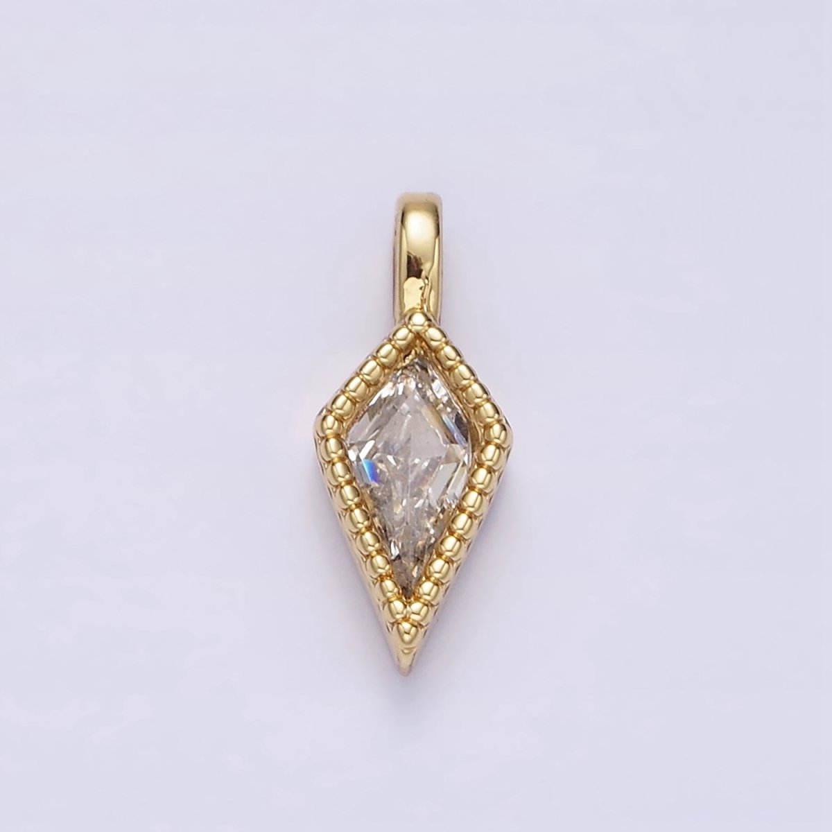14K Gold Filled 14.5mm Clear Diamond Rhombus CZ Beaded Pendant | N1271 - DLUXCA