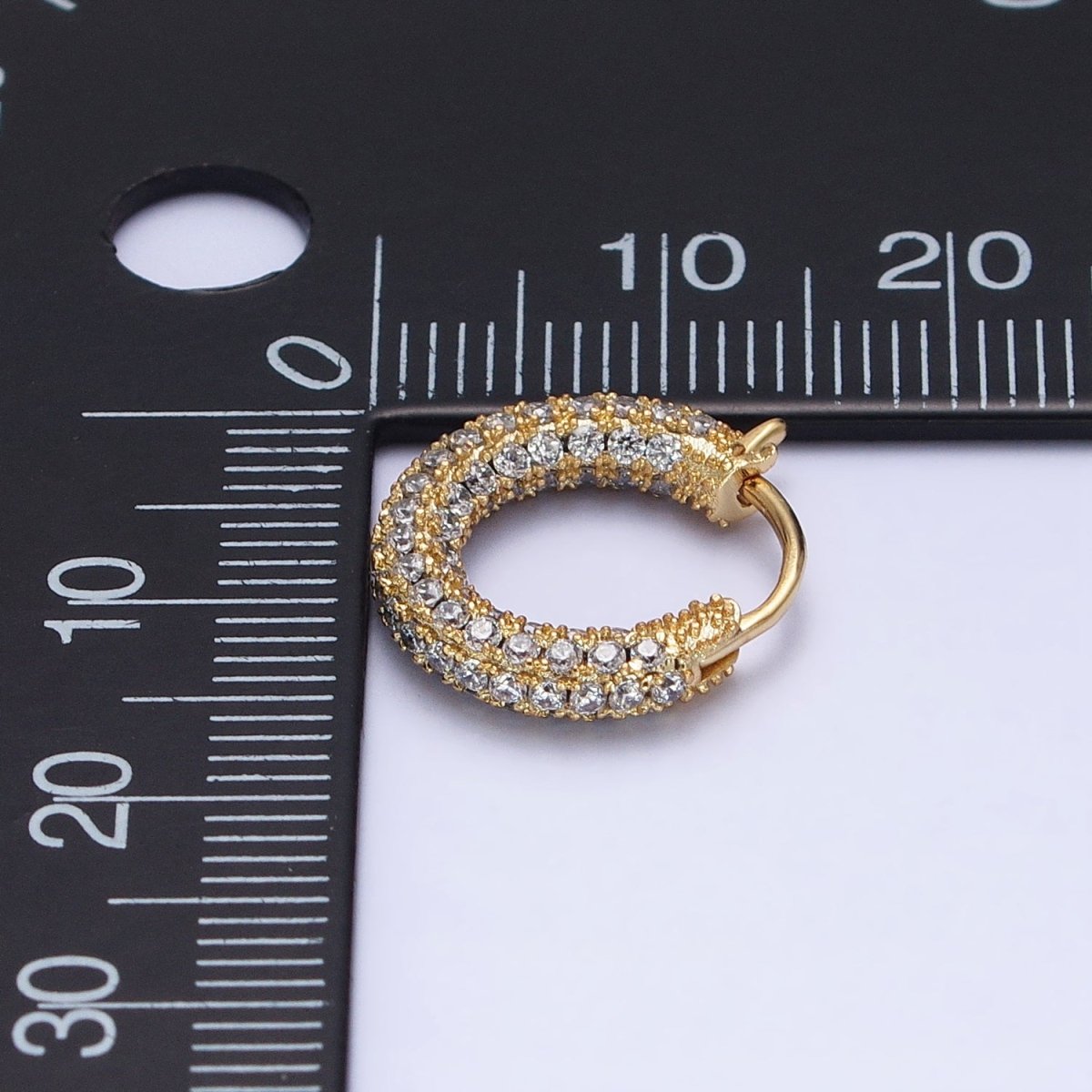 14K Gold Filled 14.5mm Micro Paved CZ Endless Hoop Huggie Earrings | AD1388 - DLUXCA