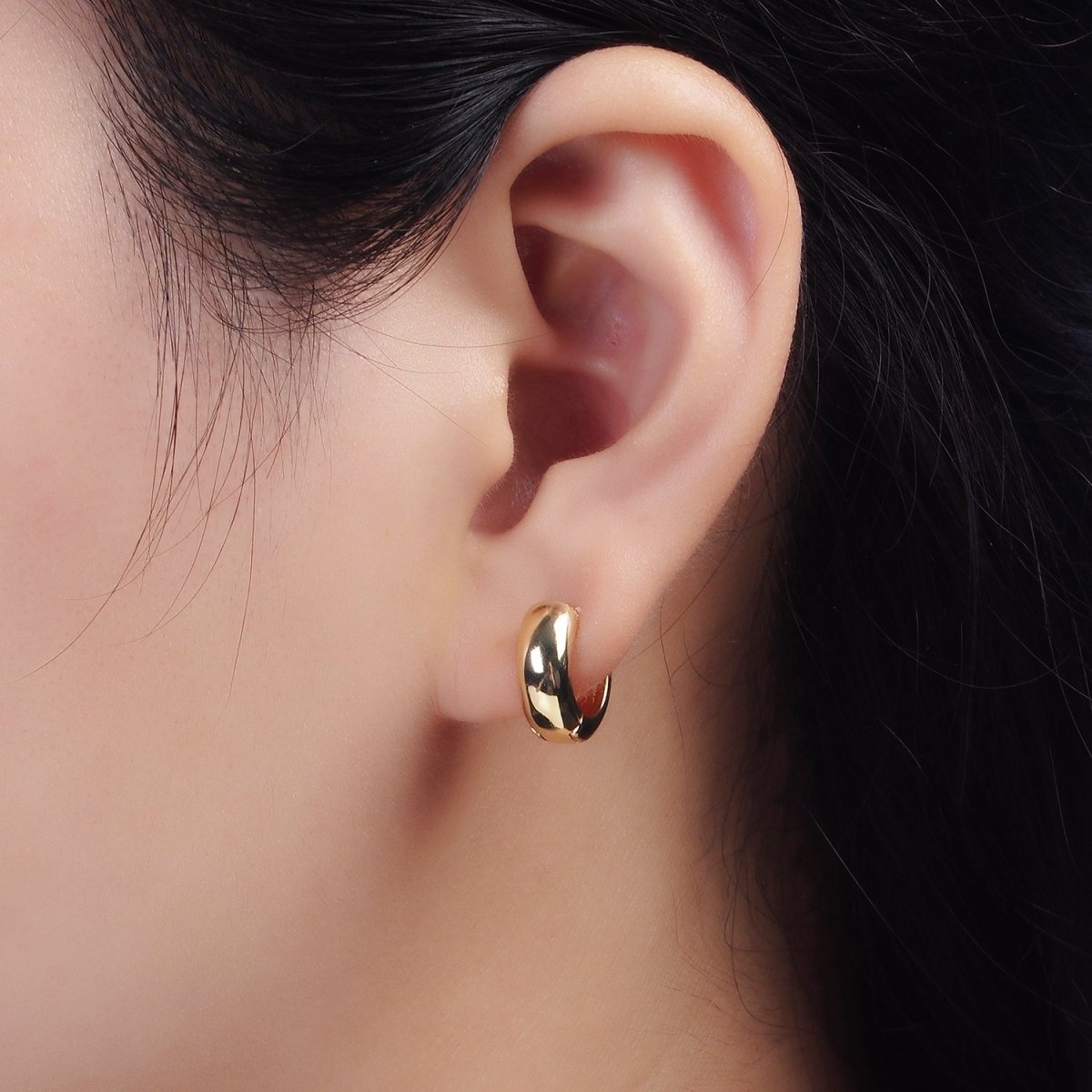14K Gold Filled 14mm Chubby Minimalist Huggie Earrings | AE989 - DLUXCA