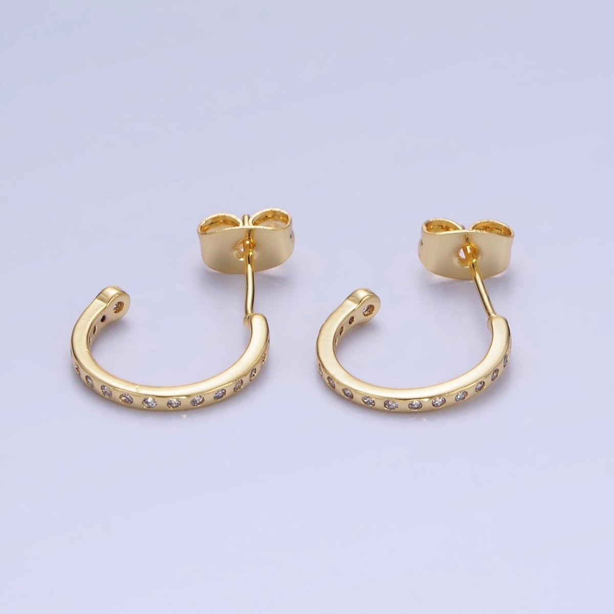 14K Gold Filled 14mm CZ Dotted C-Shaped Hoop Earrings | AB1345 - DLUXCA