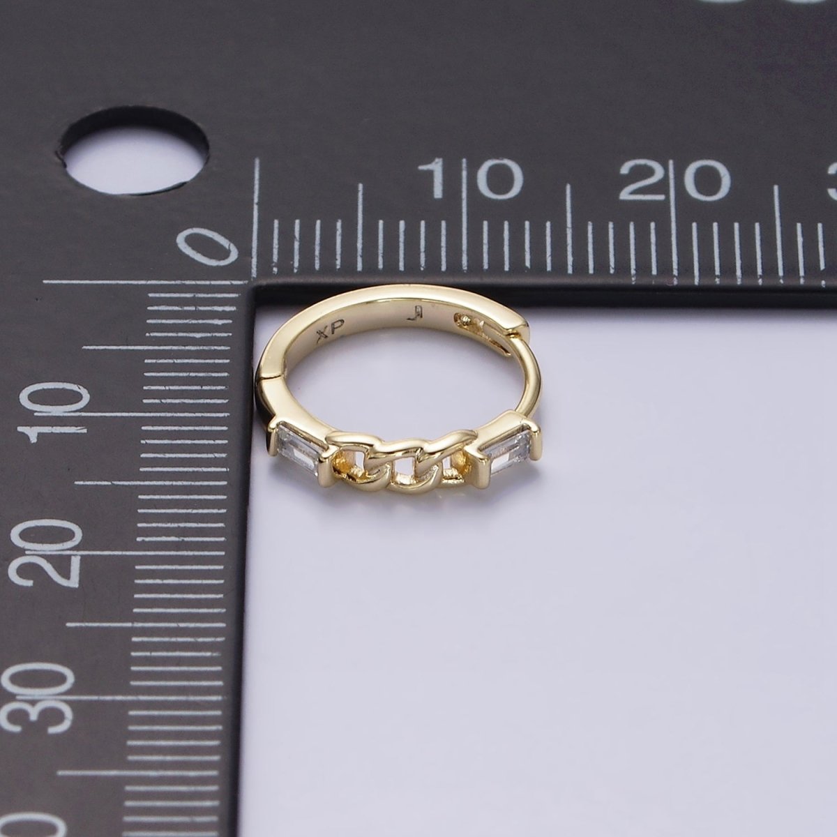 14K Gold Filled 14mm Double Baguette Curb Link Huggie Earrings | AE588 - DLUXCA