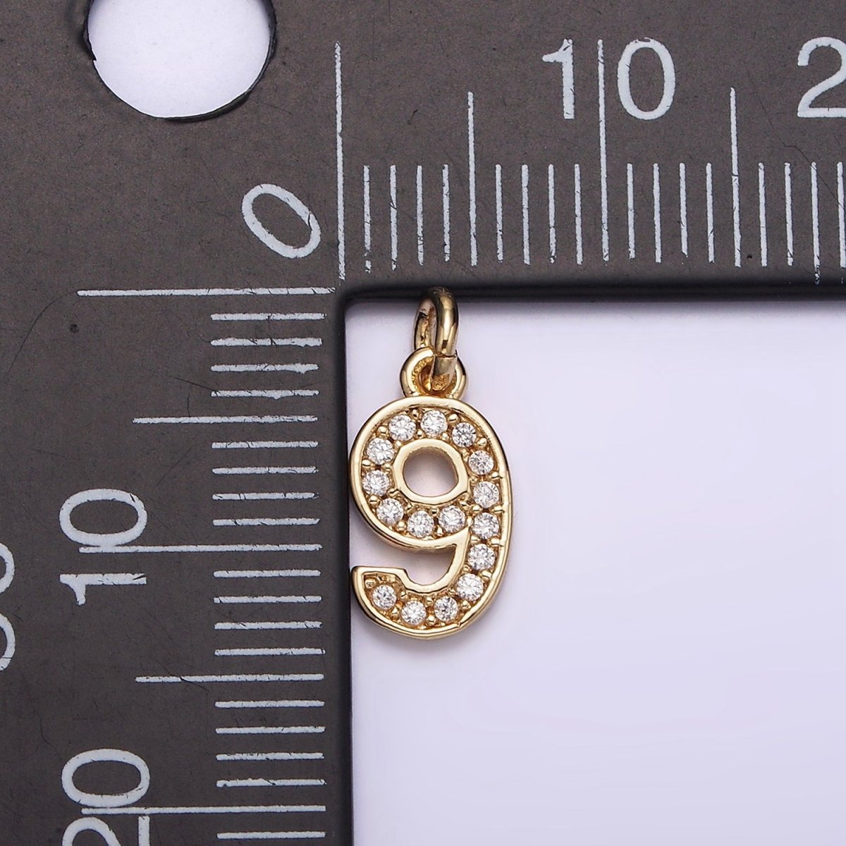 14K Gold Filled 14mm Number 0-9 Clear Micro Paved CZ Charm | N1025 - N1034 - DLUXCA