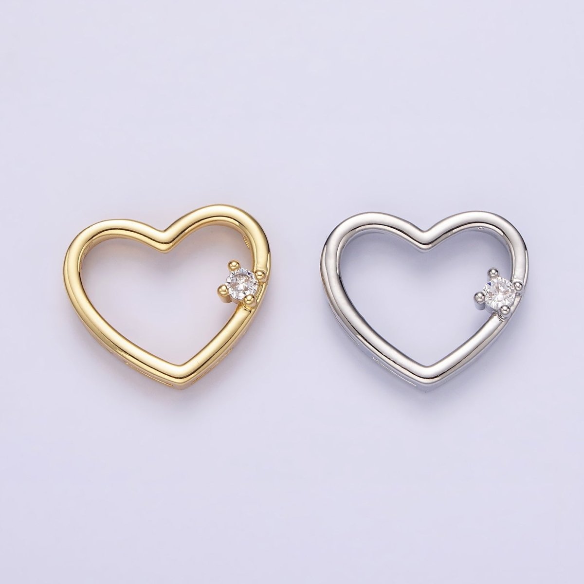 14K Gold Filled 14mm Open Heart Clear CZ Slider Pendant in Gold & Silver | AA739 AA740 - DLUXCA
