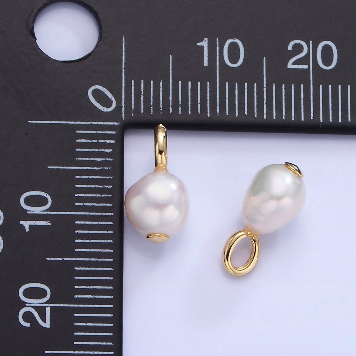 14K Gold Filled 14mm Ringed Freshwater Pearl Drop Pendant | P1730 - DLUXCA